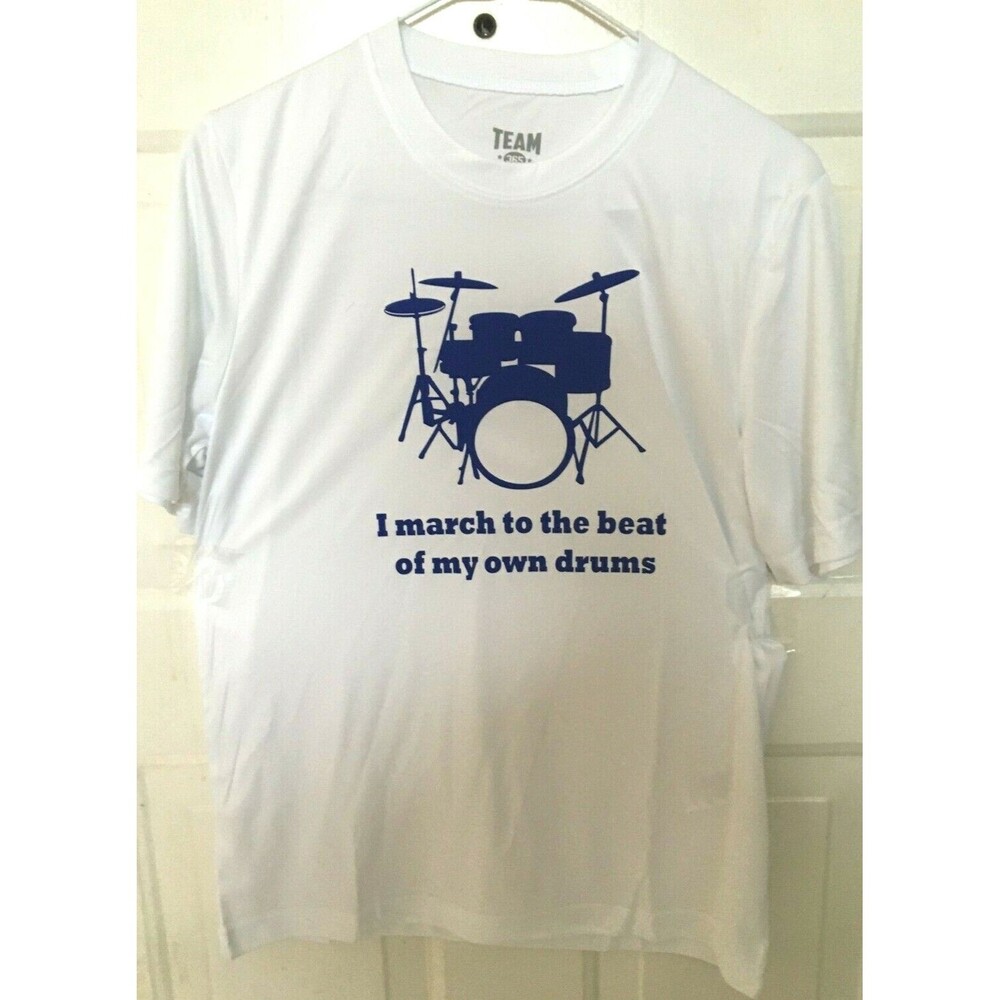 Drummer Drum Player Band Youth Teen Shirt White Blue Handmade New Free Shipping